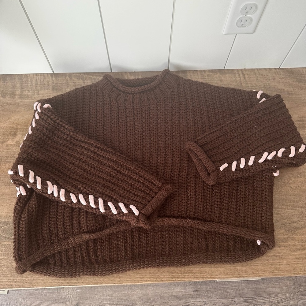 Altar'd State Chocolate Sweater with Blush Details